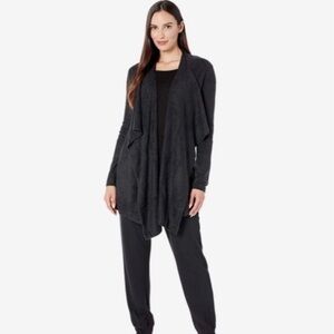 Barefoot Dreams Bamboo Cozy Island Chic Lite Black Open Front Draped Cardigan